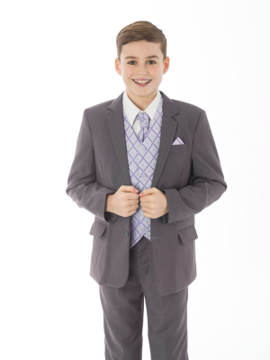Boys 4 Piece Waistcoat Suits Boys 4 Piece Suit Grey with Pink/Pink Waistcoat Alfred