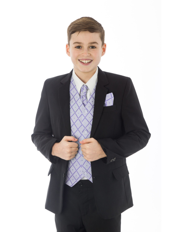 Boys 5 Piece Suits 5 Piece Black with Lilac Alfred