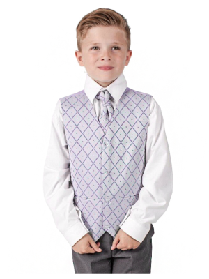 Boys 4 Piece Waistcoat Suits Boys 4 Piece Suit Grey with Lilac Waistcoat Alfred