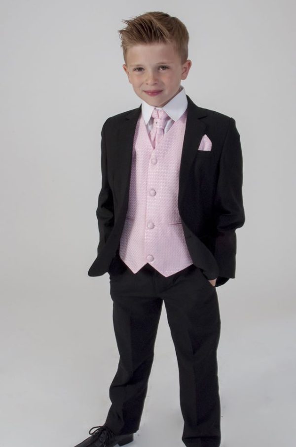 Boys 5 Piece Suits 5 Piece Black with Pink Philip