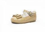 Girls Shoes Beige Patent Shoes With Bow Feature