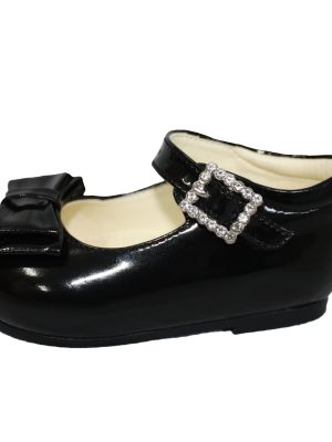 Girls Shoes Black Patent Shoes With Bow Feature
