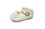 Girls Shoes Cream Patent Shoes With Bow Feature