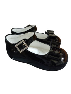 Girls Shoes Early Steps Black Patent Shoes With Bow Feature