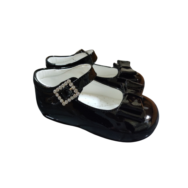Girls Shoes Early Steps Black Patent Shoes With Bow Feature