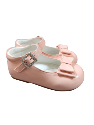 Girls Early Steps Pink Patent Shoes With Bow Feature
