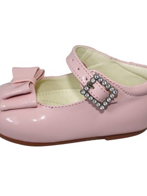 Girls White Patent Shoes With Bow Feature