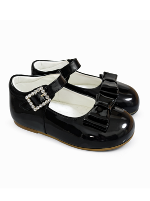 Early Steps Black Patent Shoes With Bow Feature