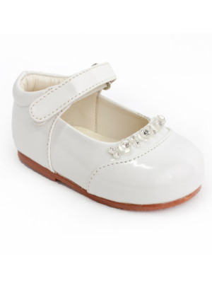Girls Early Steps White Patent Shoes With Bow Feature