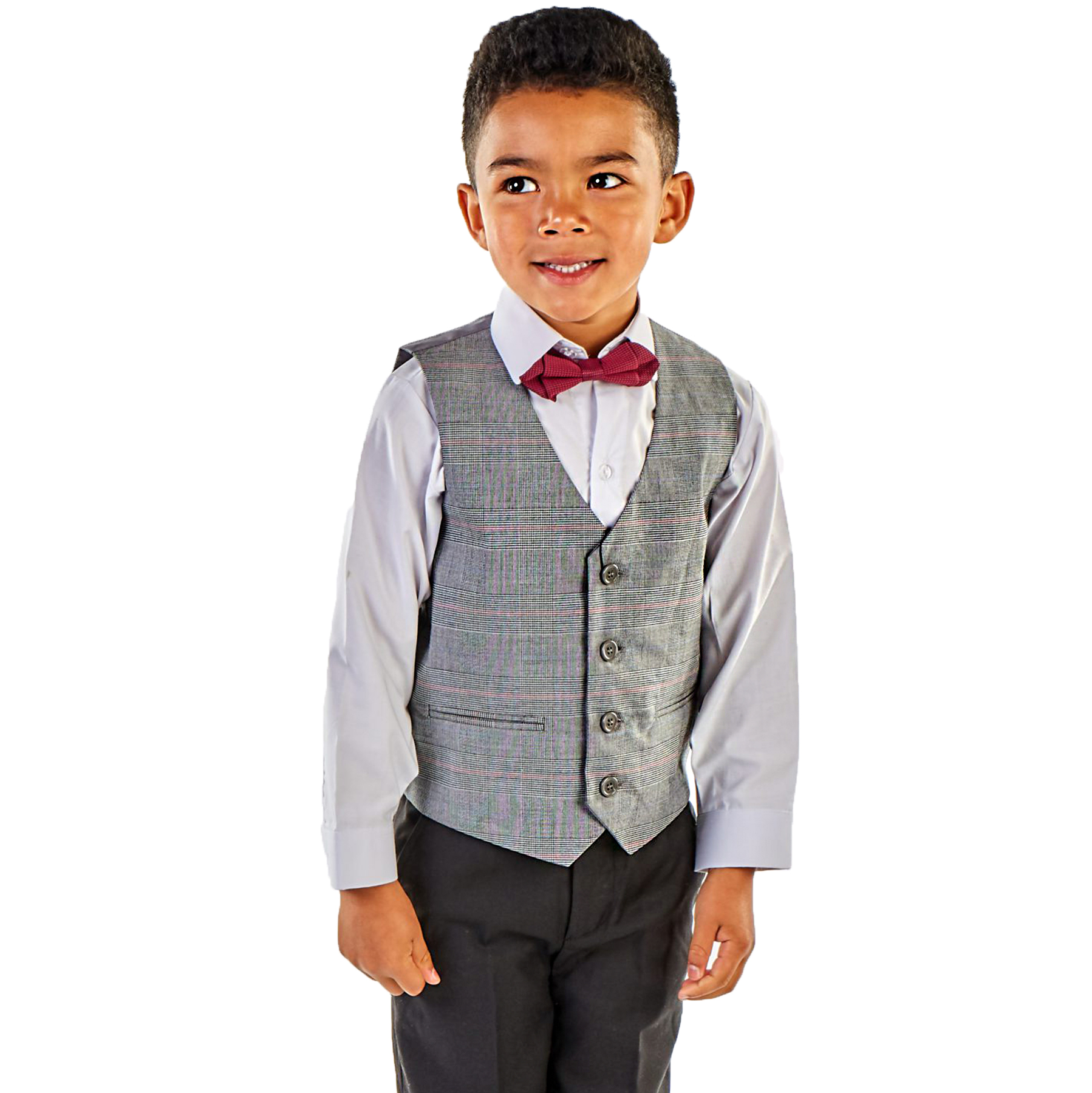 Boys 4 Piece Grey Check Suit in Black – Occasionwear for Kids