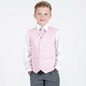 Boys 4 Piece Suit Grey with Pink/Pink Waistcoat Alfred
