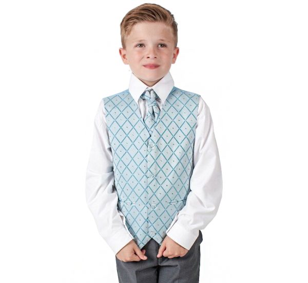 Clearance Items Boys 4 Piece Suit Grey with Blue Waistcoat Alfred