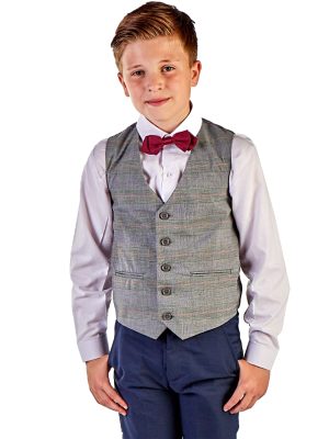 Boys 5 Piece Suits 5pc Black Suit with Grey Check Billy