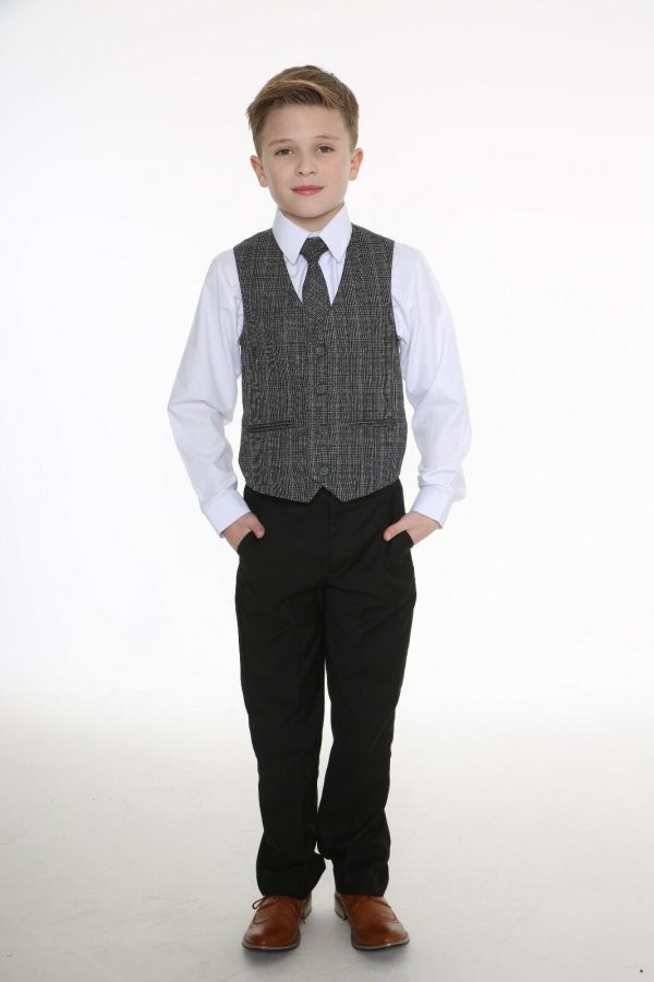 Boys 5 Piece Suits 5pc Black Suit with Grey Check Billy