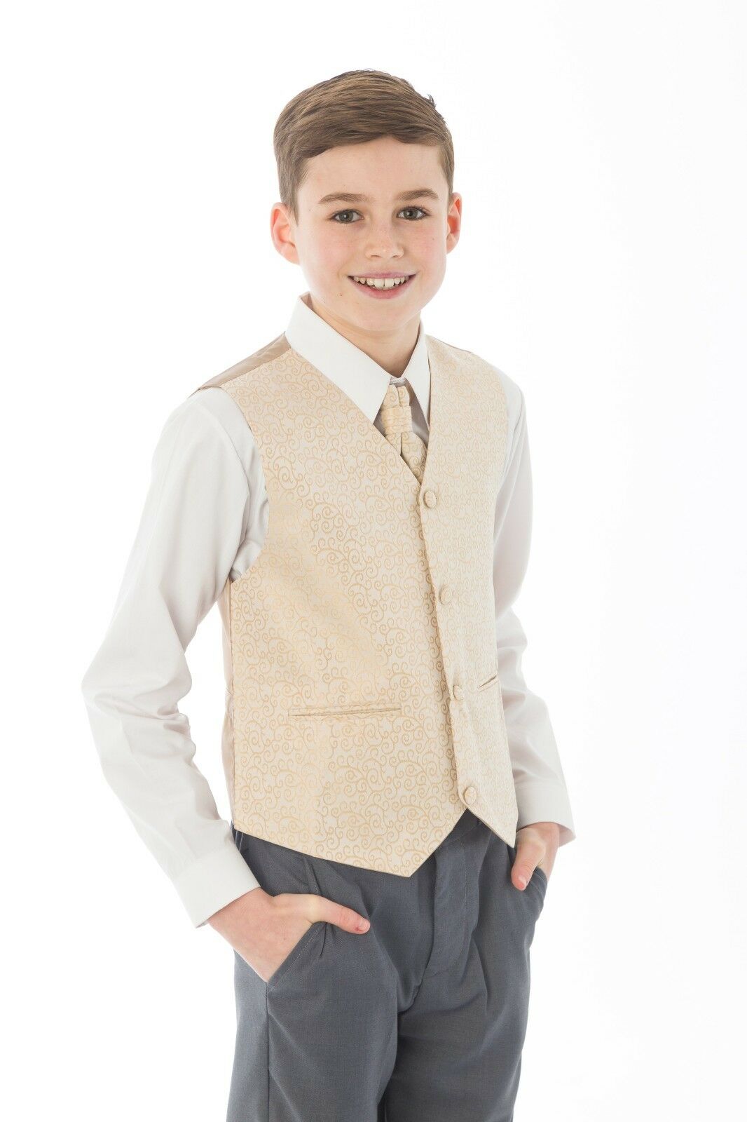 Boys 4 Piece Champagn/Grey Waistcoat Henry – Occasionwear for Kids
