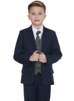 Boys 5 Piece Suits 5pc Navy Suit with Blue Check Thomas