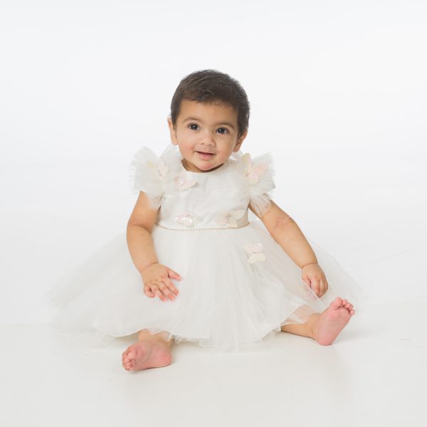 Baby Girls Butterfly Dress in Ivory – Occasionwear for Kids