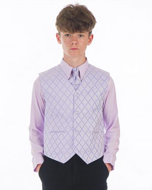 Boys 4 Piece Suit Black with Lilac Waistcoat Alfred