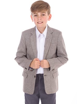 Boys Tweed Herringbone Brown Jacket