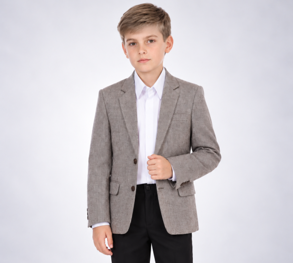 Young Boy in a Classic Grey Blazer