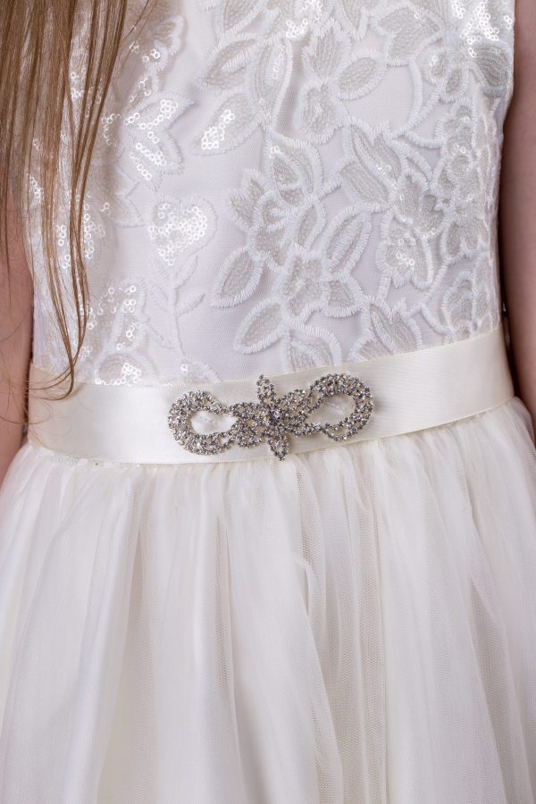 EXTENDED SALE Girls Brooch Dress Ivory