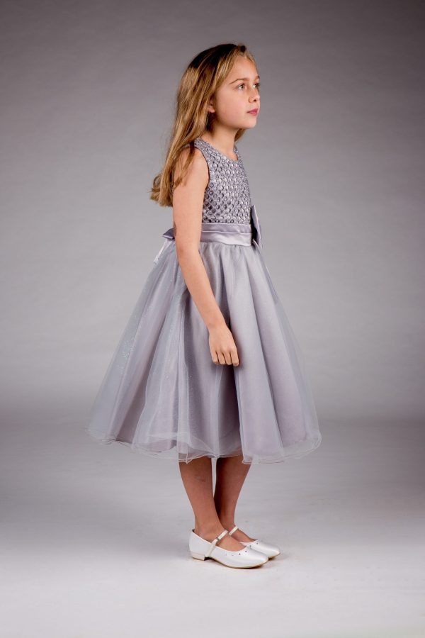 EXTENDED SALE Girls Sparkle Bow Dress Silver