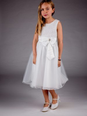 Girls Sparkle Bow Dress Ivory