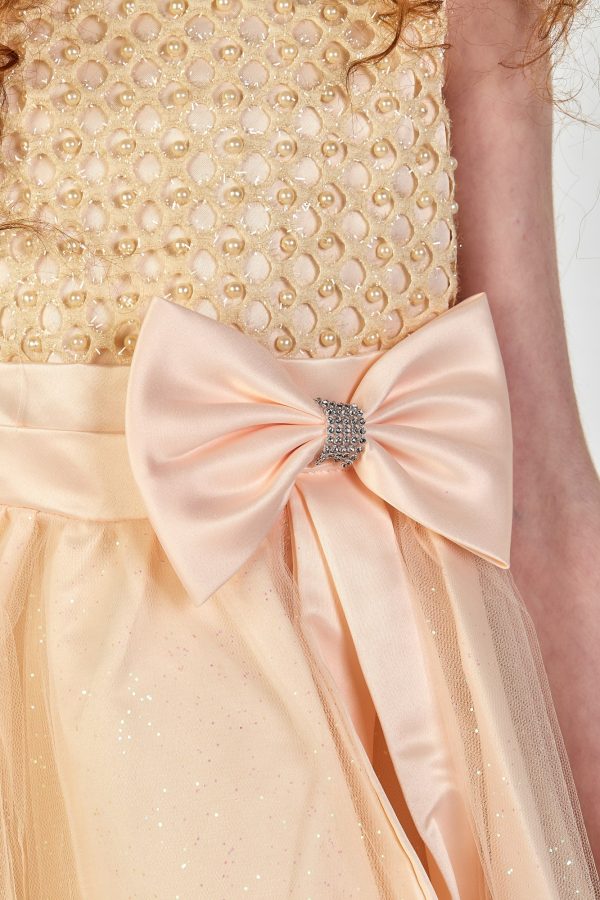 EXTENDED SALE Girls Sparkle Bow Dress Peach