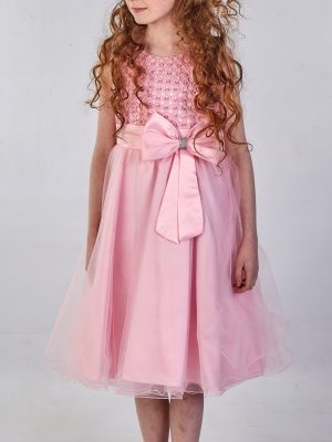 Girls Sparkle Bow Dress Pink