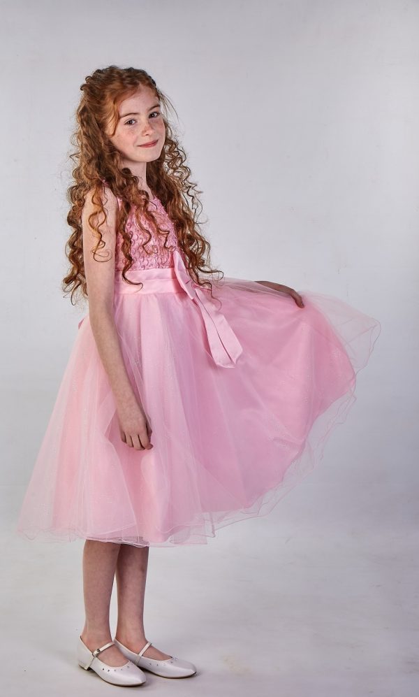 EXTENDED SALE Girls Sparkle Bow Dress Pink