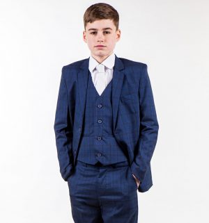 Boys Check Suit Navy