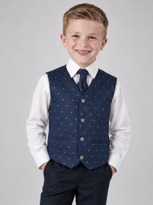 Baby Boys 4 Piece Suit Black with Navy Waistcoat Alfred