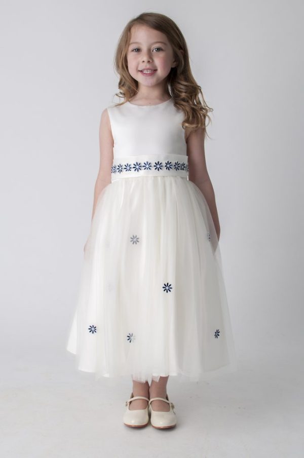 Flower Girl Dresses and Bridesmaid Dresses Girls Jasmine Dress in Ivory/Navy