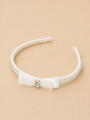 Diamante Bow Headband in Cream
