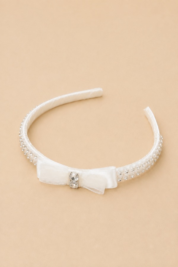 Diamante Bow Headband in Cream
