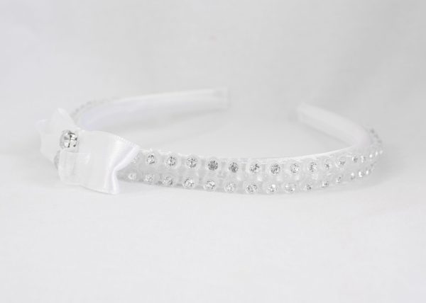 Girls Diamante Bow Headband in White
