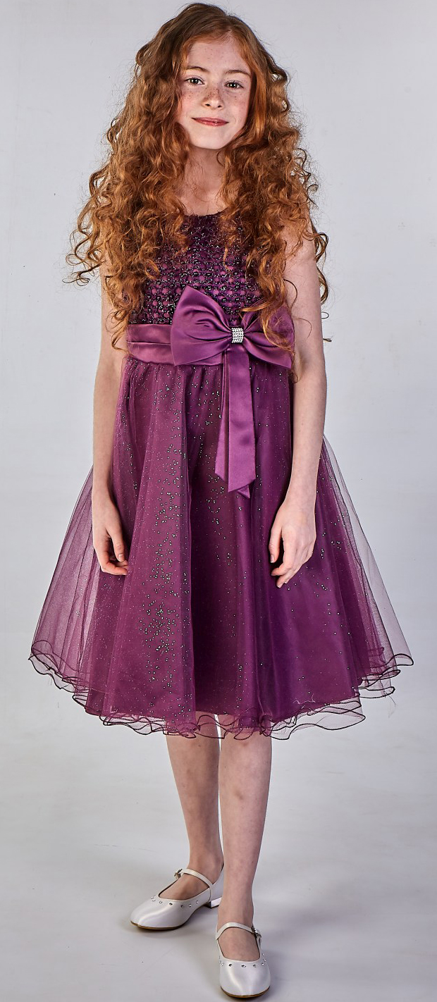 Girls Sparkle Bow Dress Purple – Occasionwear for Kids