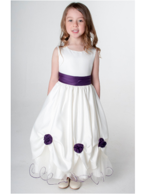Girls Amelia Dress in Ivory/Purple