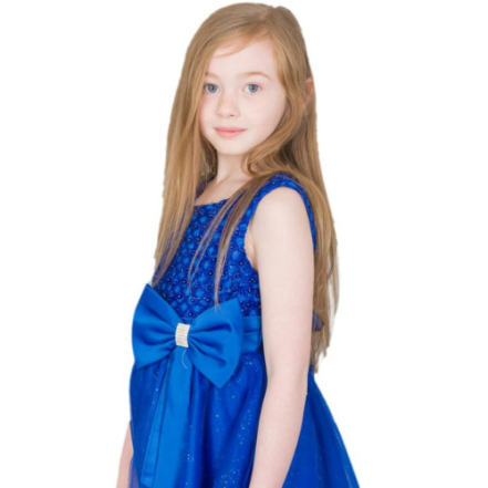 Orange & Blue Striped Dress for Girls with a Bow