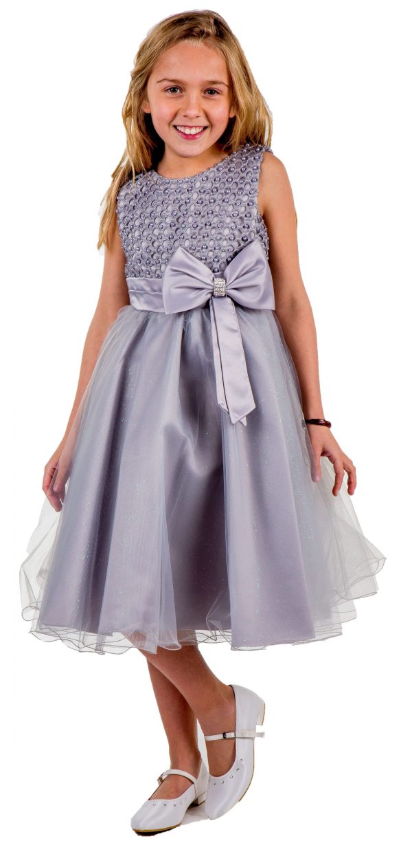EXTENDED SALE Girls Sparkle Bow Dress Silver