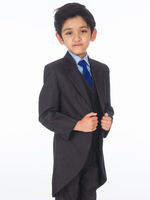 Boys 5 Piece Suits Boys 5 Piece Suit Romario Grey / Blue Charcoal Tailcoat