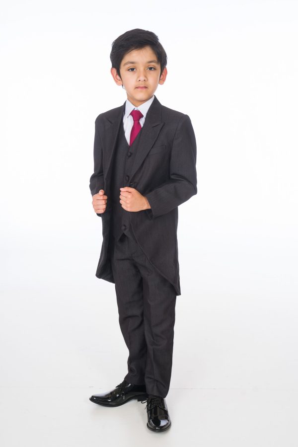 Boys 5 Piece Suits Boys 5 Piece Suit Romario Grey Charcoal Tailcoat