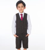 Boys 4 Piece Waistcoat Suits Boys 4 Piece Brown Check Short Set Tweed Suit