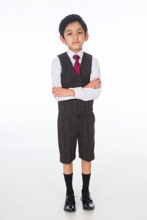 Boys 4 Piece Brown Check Short Set Tweed Suit