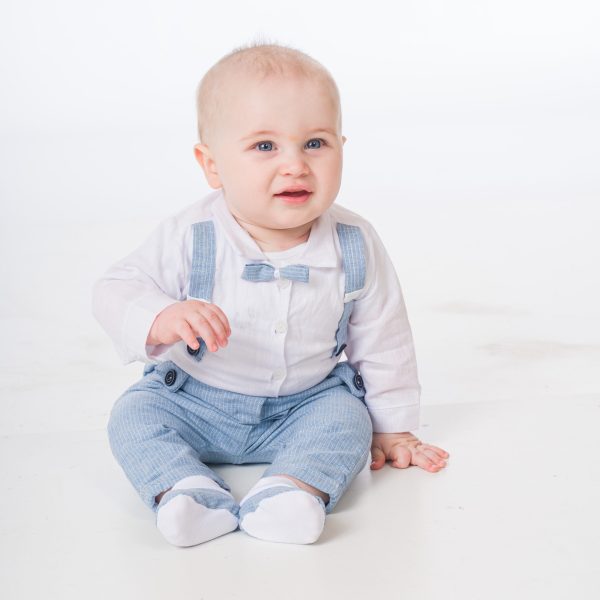 Baby Boys Suits Baby Boys Blue Pinstripe Brace Bow Tie Outfit