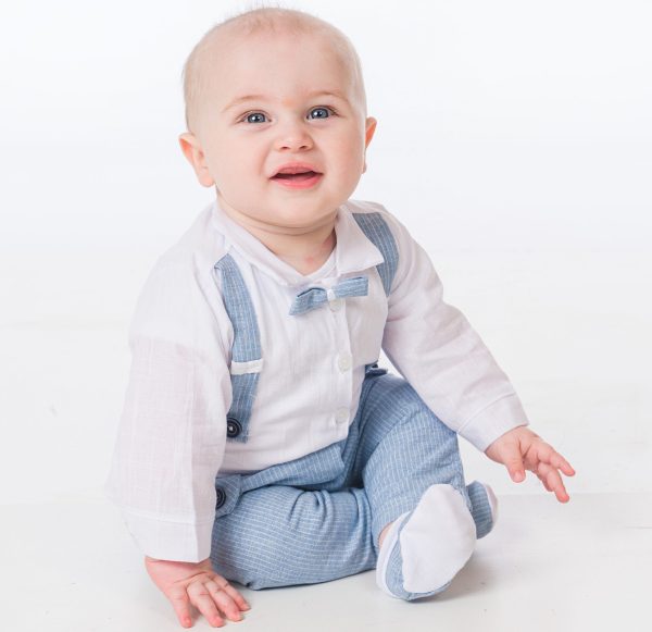Baby Boys Suits Baby Boys Blue Pinstripe Brace Bow Tie Outfit