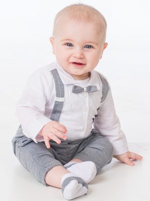 Baby Boys Suits Baby Boys Light Grey Brace Bow Tie Outfit