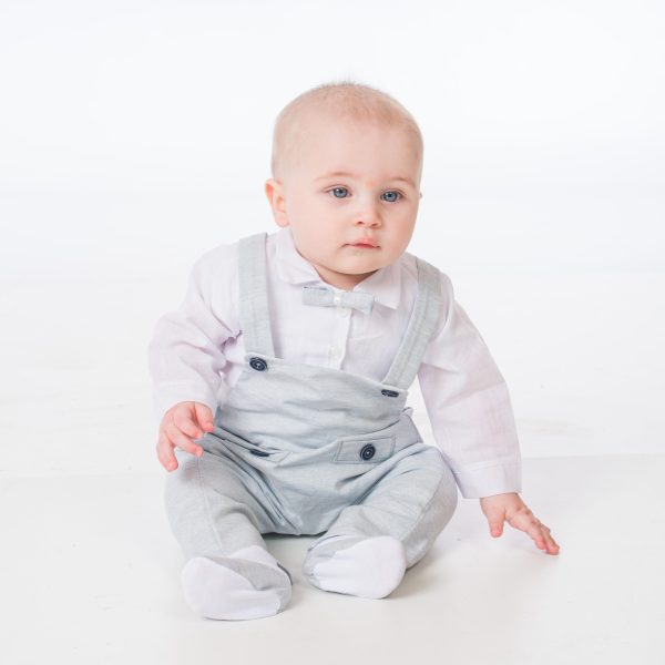 Baby Boys Suits Baby Boys Light Grey Romper Bow Tie Outfit
