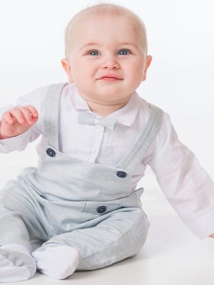 Boys Baby Boys Light Grey Romper Bow Tie Outfit