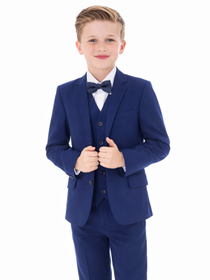 Boys 5 Piece Suit Royal Blue With Bow Tie